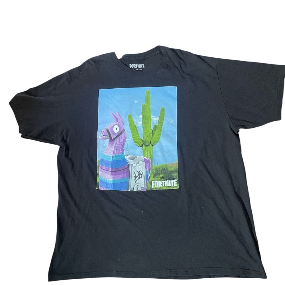 Fortnite Graphic Tee with Purple Llama and Green Cactus - Black 2XL